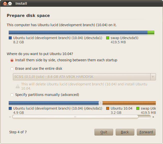 Figure 3 - The partitioning screen