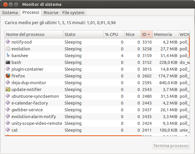 Monitor di sistema - Processi