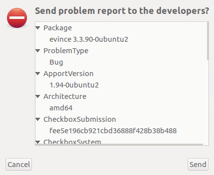 Apport asking you to send the report