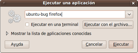 Reportando un error con la ventana "Ejecutar aplicación"