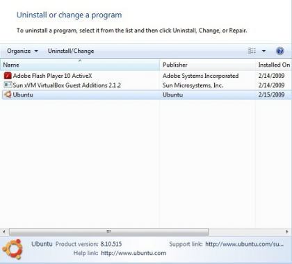 alt Windows 7 Uninstall or Change a Program