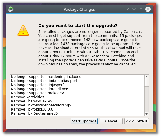 Kubuntu 16.04 to 16.10 Upgrade